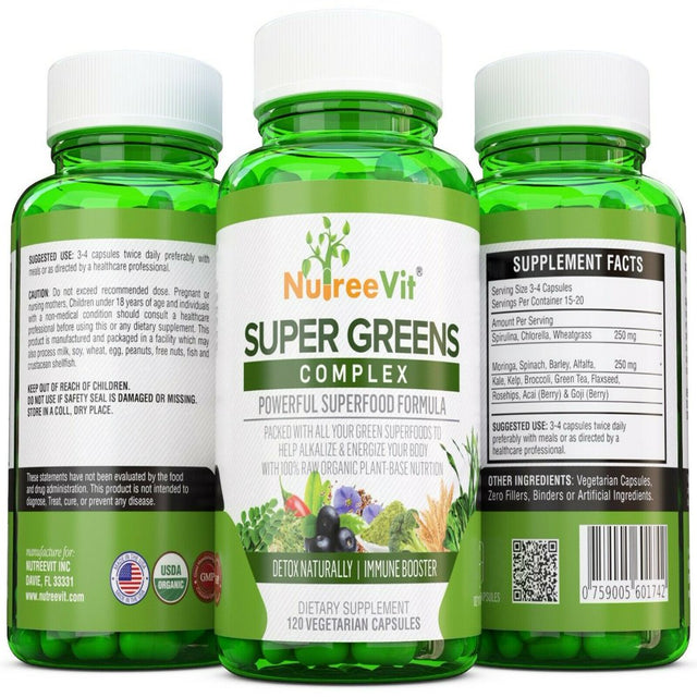 Supergreens - Spirulina, Chlorella, Wheatgrass + More - Energy & Immune Booster