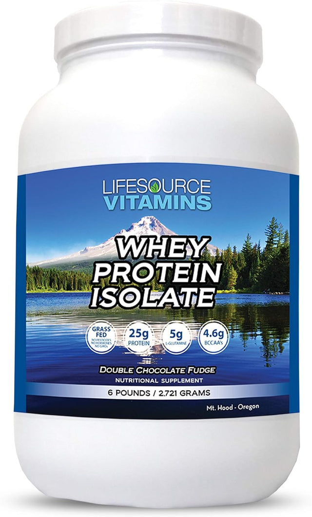 Lifesource Vitamins 6 Lb - US Dairy Cows Grass Fed Whey Protein Isolate - Double Chocolate Fudge Sweetened W/Stevia - Free Priority Shipping