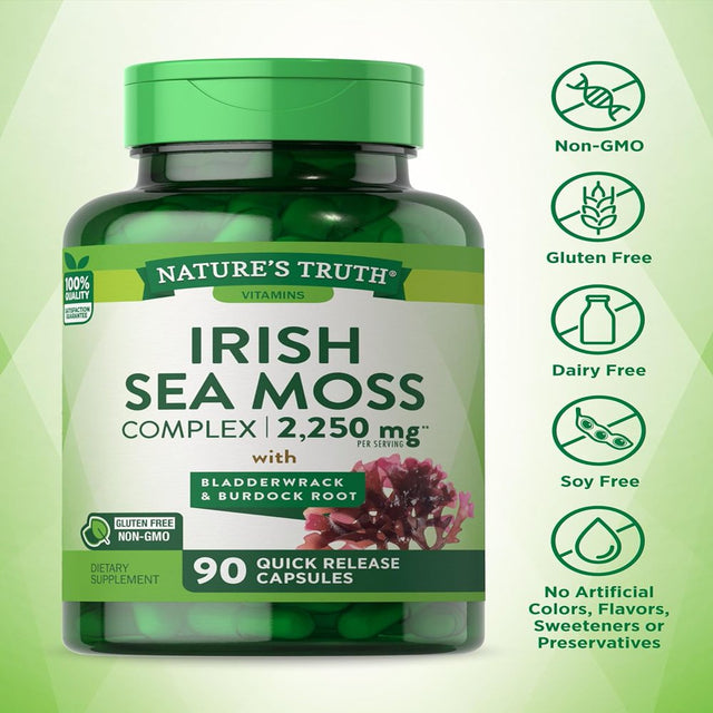 Irish Sea Moss Complex | 90 Capsules | Non-Gmo & Gluten Free Supplement | with Bladderwrack & Burdock Root | by Nature'S Truth