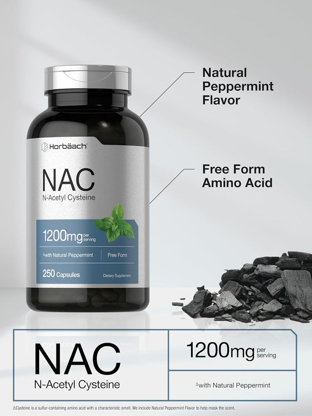 NAC N-Acetyl Cysteine Supplement 1200Mg | 250 Capsules | with Natural Peppermint | Non-Gmo, Gluten Free | by Horbaach