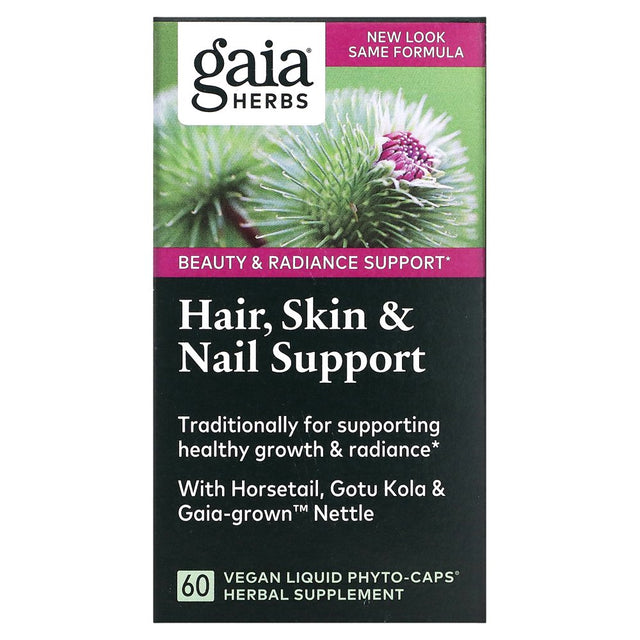 Gaia Herbs, Hair, Skin Nail Support, 60 Vegan Liquid Phyto-Caps