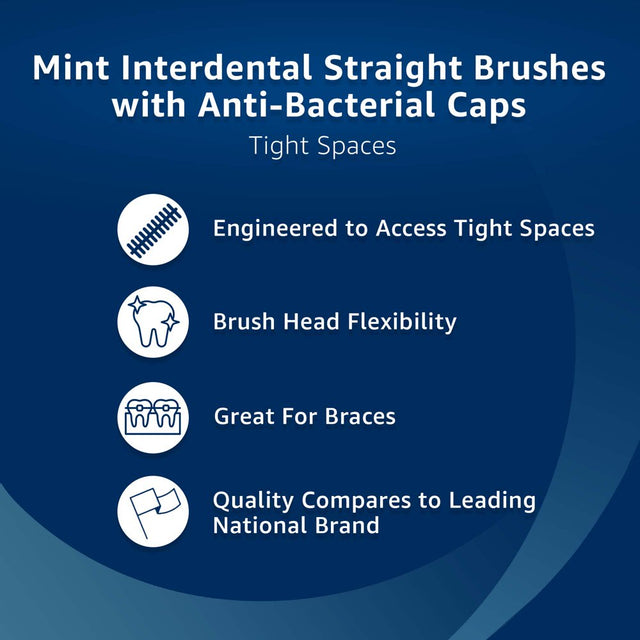 Equate Tight Mint Interdental Straight Brushes with Anti-Bacterial Caps, 20 Count