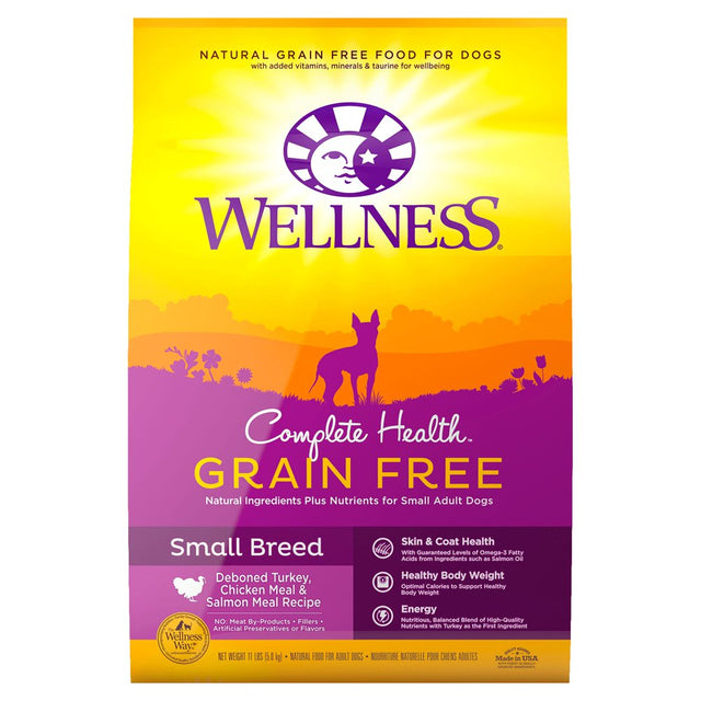 Wellness Complete Health Natural Grain Free Dry Small Breed Dog Food, Turkey, Chicken & Salmon, 11-Pound Bag