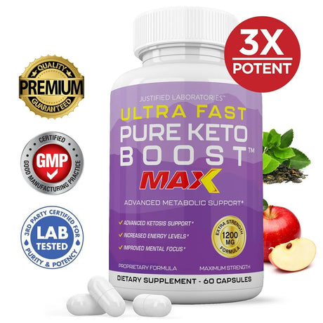 Ultra Fast Pure Keto Boost Max 1200MG Keto Diet Pills BHB Salts Advanced Ketogenic Supplement Exogenous Ketones Ketosis Weight Loss Fat Burner Carb Blocker Appetite Suppressant Men Women 60 Capsules