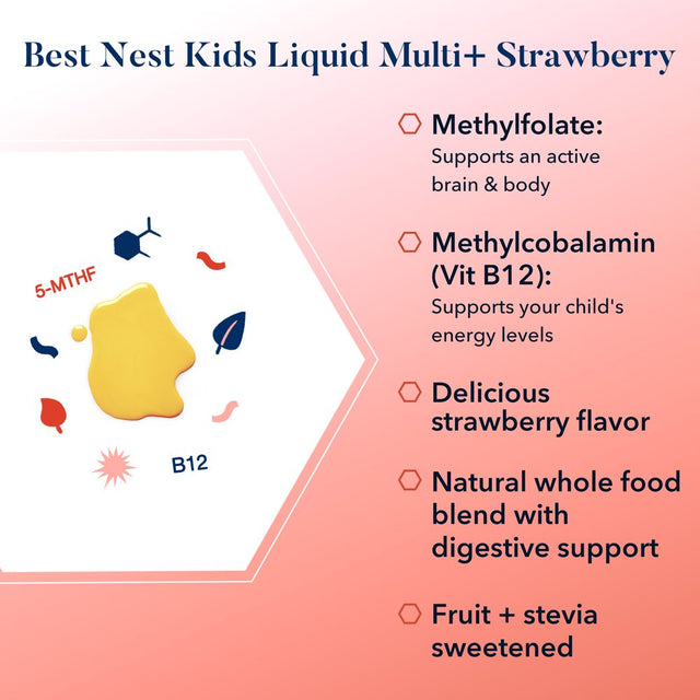 Best Nest Wellness Kids Liquid Multi+, Liquid Multivitamin, Immune Support, Strawberry, 16 Oz