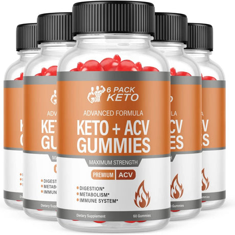 (5 Pack) 6 Pack Keto ACV Gummies - Supplement for Weight Loss - Energy & Focus Boosting Dietary Supplements for Weight Management & Metabolism - Fat Burn - 300 Gummies