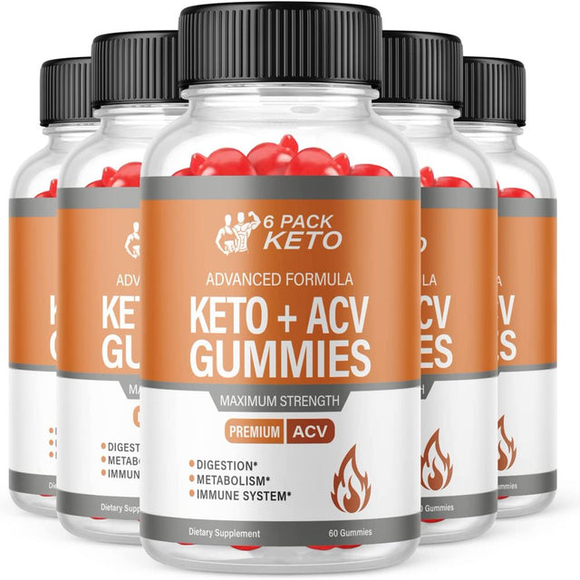 (5 Pack) 6 Pack Keto ACV Gummies - Supplement for Weight Loss - Energy & Focus Boosting Dietary Supplements for Weight Management & Metabolism - Fat Burn - 300 Gummies