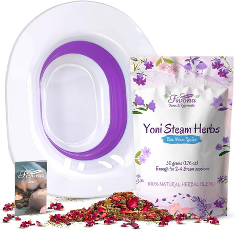 Fivona 2-In-1 Yoni Steaming Kit over the Toilet Seat with V Steam Herbs Blue Moon Recipe for Detox, Cleansing, PH Balance and Odor Control