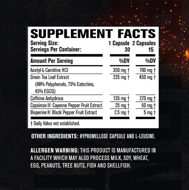 Jacked Factory Burn-Xt for Men & Women - Improve Focus & Increase Energy - Premium Acetyl L-Carnitine, Green Tea Extract, Capsimax Cayenne Pepper, & More - 30 Natural Veggie Pills