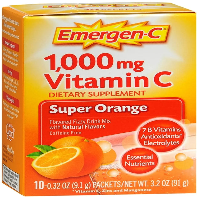 Emergen-C 1,000 Mg Vitamin C Drink Mix Packets Super Orange 10 Each (Pack of 2)