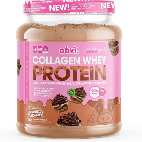 Collagen Whey Protein by Obvi - Chocolate Birthday Cupcakes