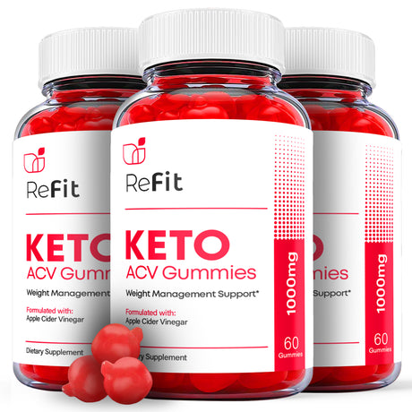 (3 Pack) Refit Keto ACV Gummies - Supplement for Weight Loss - Energy & Focus Boosting Dietary Supplements for Weight Management & Metabolism - Fat Burn - 180 Gummies