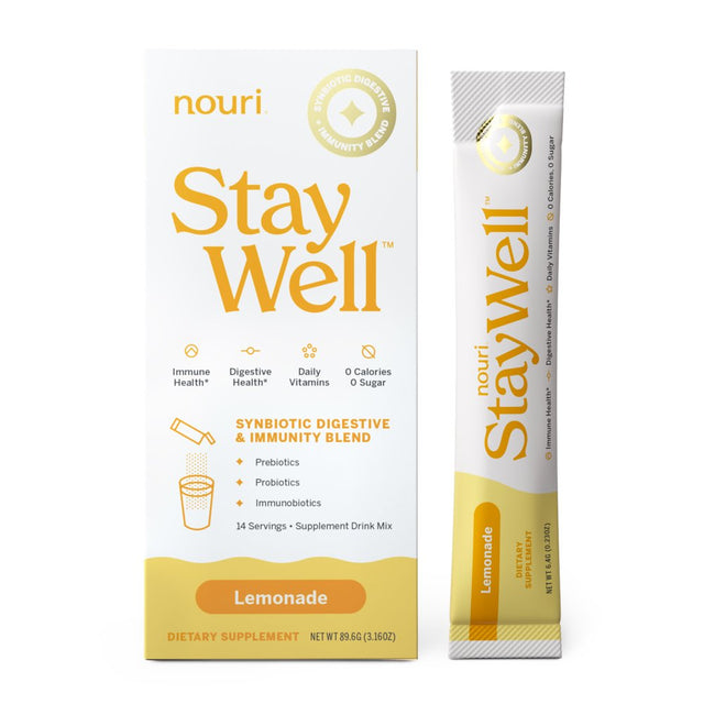 Nouri Stay Well Digestive and Immunity Blend Stick Pack, Lemonade Flavor, 14 Count