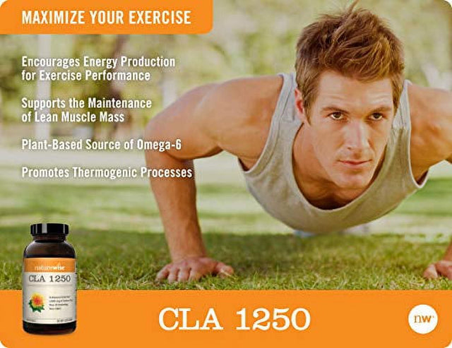 Naturewise CLA 1250 Natural Exercise Enhancement (2 Month Supply), Support Lean Muscle Mass, Promote Energy, Non-Stimulating, Non-Gmo, Gluten-Free, 100% Safflower Oil (Packaging May Vary) (180 Count)