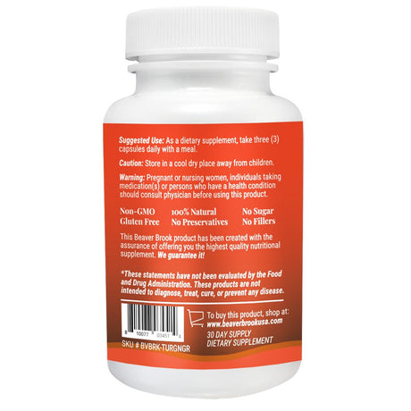 Beaver Brook Turmeric Curcumin, Ginger Root & Black Pepper Extract 1500Mg Supports Healthy Bones, All Natural, Nongmo & Gluten Free - 180 Capsules, 2 Months Supply