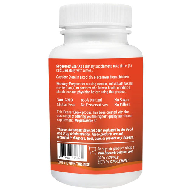 Beaver Brook Turmeric Curcumin, Ginger Root & Black Pepper Extract 1500Mg Supports Healthy Bones, All Natural, Nongmo & Gluten Free - 180 Capsules, 2 Months Supply