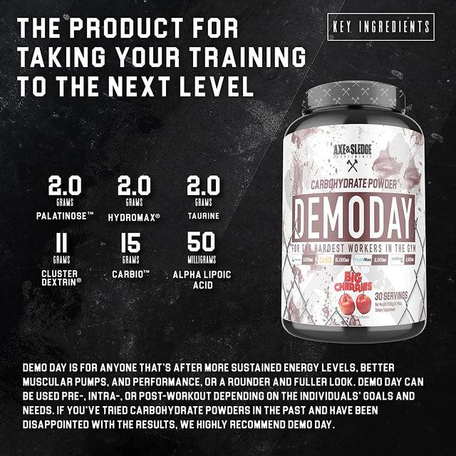 Axe & Sledge Supplements Demo Day Intra-Workout Carbohydrate Powder with Cluster Dextrin, Carb10, Hydromax, & Palatinose, Enhances Performance and Pumps, 30 Servings (Unflavored)