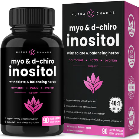 Nutrachamps Myo-Inositol & D-Chiro Inositol Supplement [40:1 Ratio] B8 Powder Enhanced with Vitex & Folic Acid | 90 Vegan Capsule