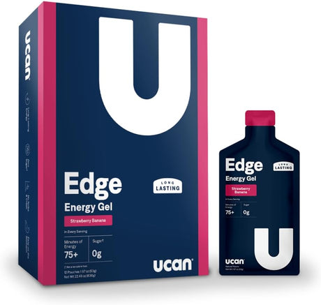 UCAN Edge Energy Gel Shots, Strawberry Banana (12, 2 Ounce Packets) for Running, Training, Workouts, Fitness, Cycling, Crossfit | Sugar-Free, Vegan, & Keto Friendly Energy Supplement