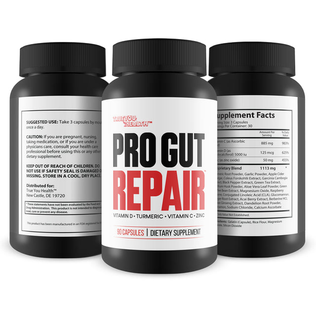 Pro Gut Repair - Leaky Gut Repair Supplements - High Fiber Natural Formula W/ Vitamin C & Vitamin D - Help Reduce Inflammation W/ Turmeric - Zinc Gut Lining Repair Support - Promote Digestive Health