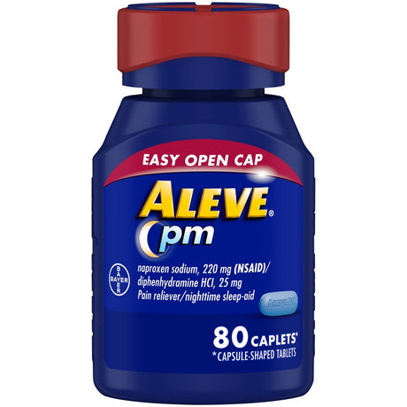 Aleve PM Easy Open Cap Pain Reliever & Nighttime Sleep Aid Caplets, 80 Count