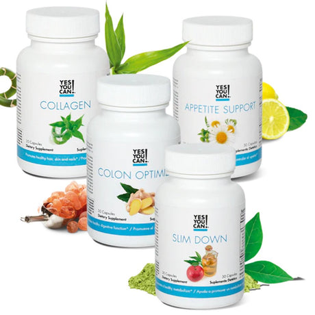 Yes You Can! Weight Loss Diet Supplement Kit Made with High-Quality Ingredients - Bundle Includes: (One Slim Down, One Appetite Support, One Collagen, One Colon Optimizer) - 30 Servings