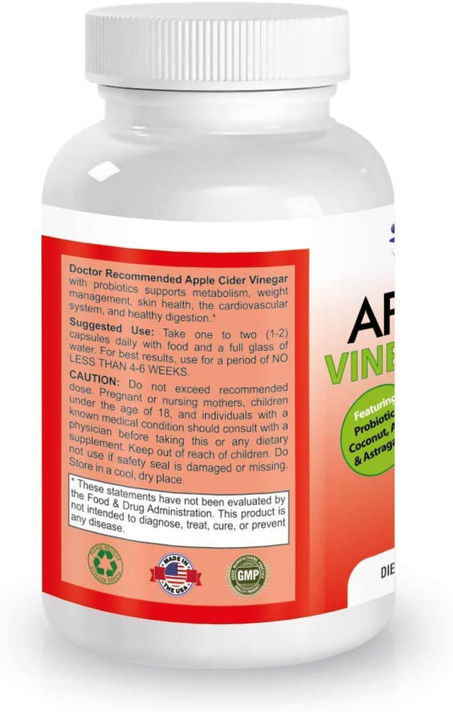 Apple Cider Vinegar Capsules - 100% Organic Apple Cider Vinegar Pills 1500 Mg - Natural Digestion, Immune Booster Support & Cleansing Supplement with Probiotics - Made in the USA