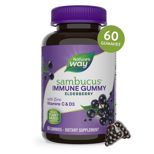 Nature'S Way Sambucus Elderberry Immune Gummies, with Vitamins C, D3, & Zinc, Unisex, 60 Ct