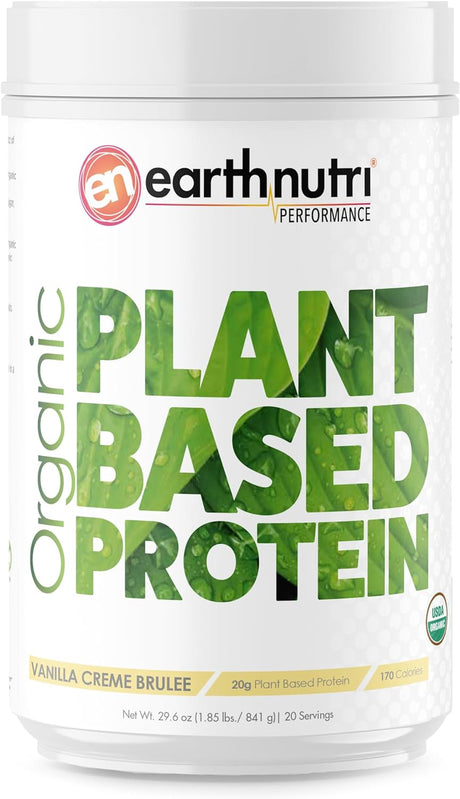 Organic Plant Based Protein Vanilla Creme Brulee Certified Organic Plant Sources, PANMOL B Complex, Quinoa Sprouts, Pea Protein, Flax Seed Protein 20 Servings