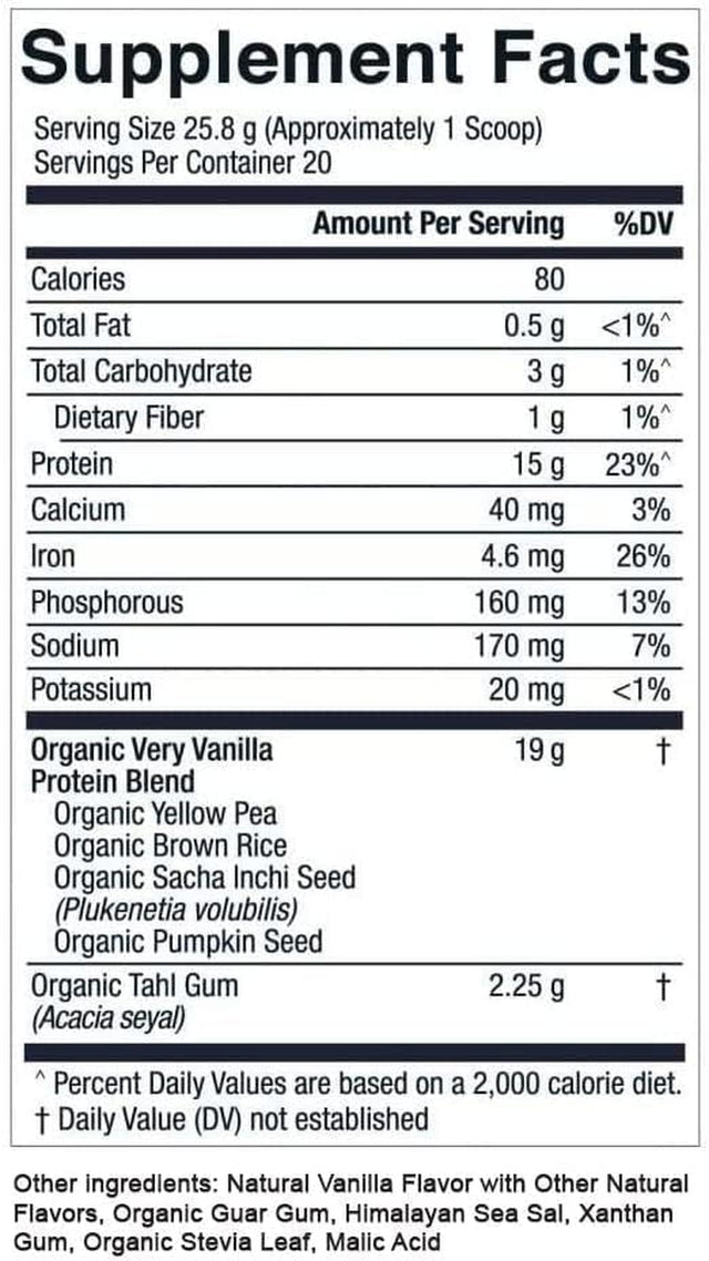 Essential Elements Organic Pea Protein Powder - Very Vanilla | Low-Carb Plant-Based Vegan Blend - Keto-Friendly and Gluten-Free | 20 Servings, 18.2 Oz