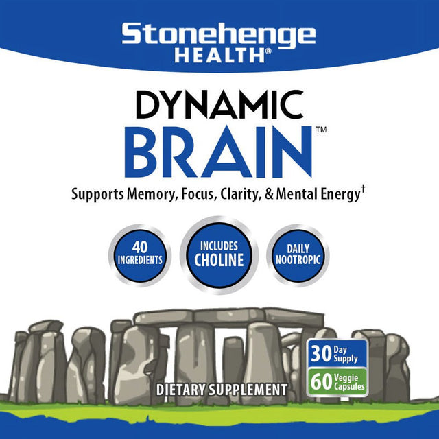 Stonehenge Health Dynamic Brain Supplement Memory, Focus, & Clarity Formulated with 40 Unique Nootropic Ingredients: Choline, Phosphatidylserine, Bacopa Monnieri, and Huperzine A