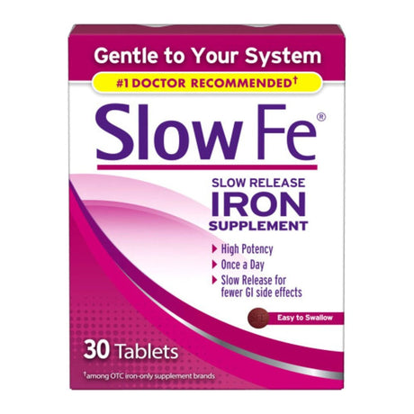 Slow Fe Iron Supplement for Iron Deficiency Slow Release Tablets, 45 Mg, 30 Ct