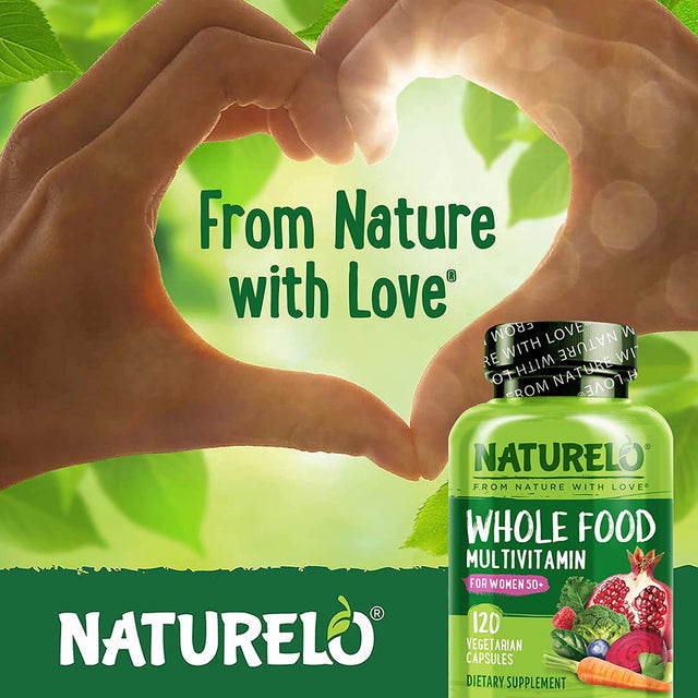 NATURELO Whole Food Multivitamin for Women 50+ (Iron Free) with Vitamins, Minerals, & Organic Extracts - Supplement for Post Menopausal Women over 50 - No GMO - 120 Vegan Capsules