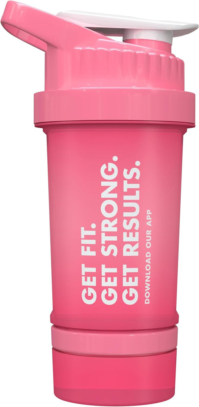 Flat Tummy Protein Shaker Bottle with Powder Storage - Pink Blender Bottle Shaker 20Oz - Protein Mixer with Protein Shaker Ball - Cute Shaker Bottle for Women - Preworkout Bottle