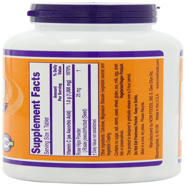 NOW Foods Vitamin C-1000 Sustained Release with Rose Hips, 250 Tablets