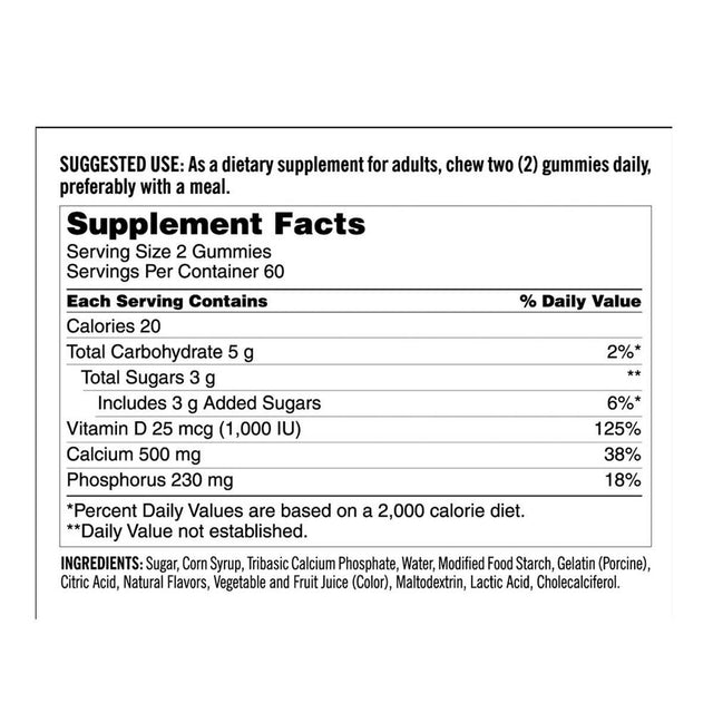 Kirkland Signature Calcium 500 Mg. with D3, 240 Adult Gummies