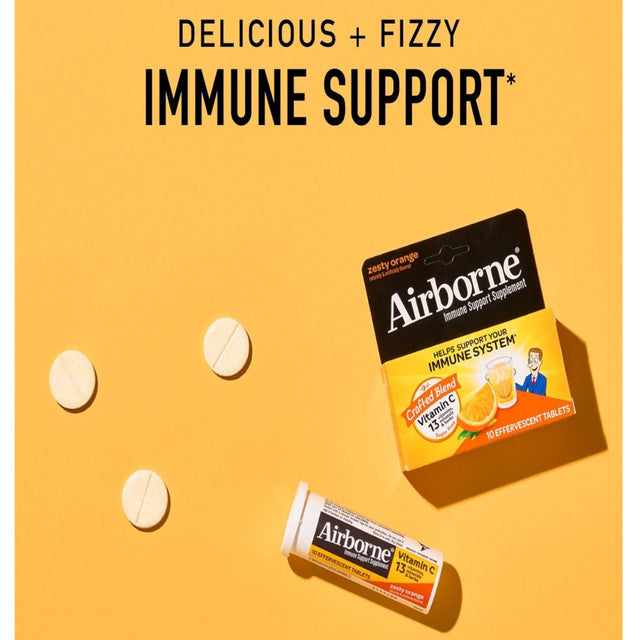 Airborne 1000Mg Vitamin C Immune Support Effervescent Tablets, Zesty Orange Flavor, 10 Count