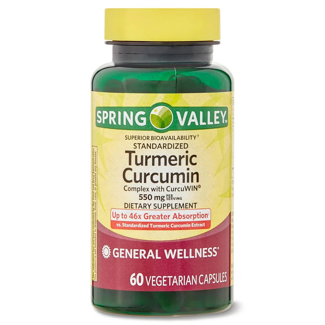 Spring Valley Turmeric Curcumin Complex with Curcuwin General Wellness Dietary Supplement Vegetarian Capsules, 550 Mg, 60 Count