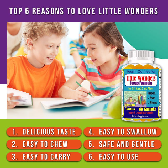 Little Wonders Brain Booster Supplement Focus Gummies for Kids & Teens Brain Support Gummy Vitamins for Kids 60 Ct