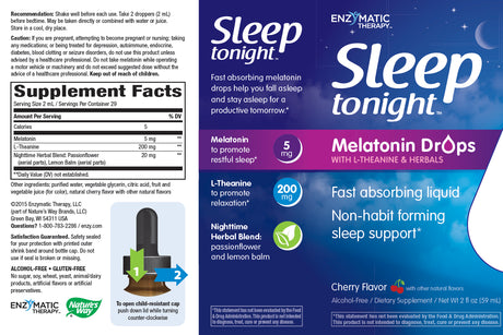 Enzymatic Therapy Sleep Tonight Melatonin Liquid Drops with L-Theanine & Herbals, Cherry, 2 Fl Oz