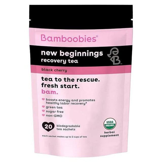 Bamboobies Women'S Postpartum Tea, Black Cherry, Helps Balance Hormones and Mood, Organic, Non GMO, Caffeine Free, and Sugar Free, 20 Tea Bags