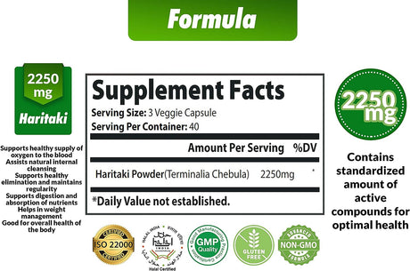 Organic India Haritaki Capsules 2250MG, Rejuvenation, Improving Digestion, Maintains Regularity | Non-Gmo Vegan Gluten-Free Herbs and Supplements, 120 Caps