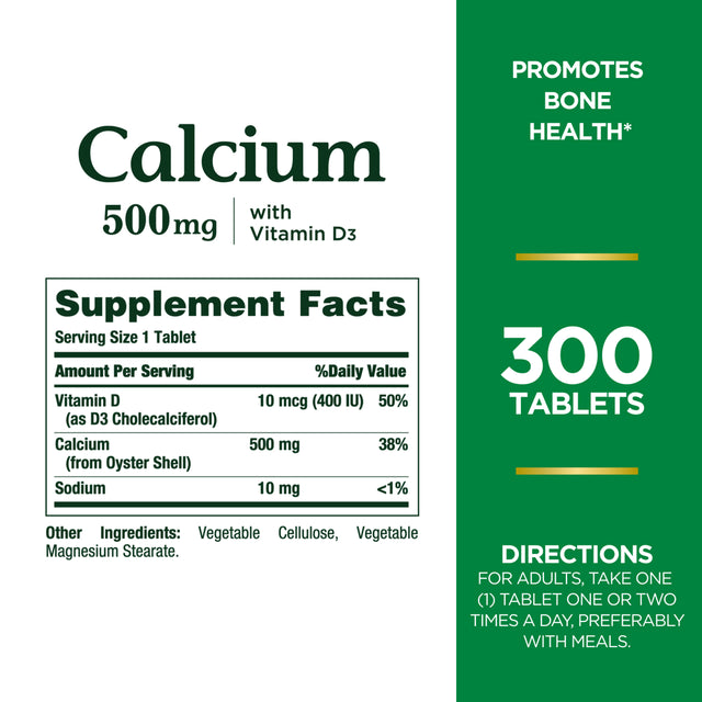 Nature'S Bounty Calcium 500 Mg + Vitamin D3 10 Mcg Tablets for Bone Health, 300 Ct