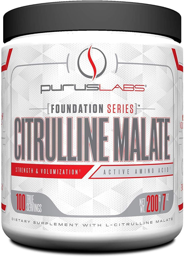 Purus Labs Foundation Series Citrulline Malate Powder | Active Amino Acid L-Citrulline | Strength, Volume, & Recovery | 100 Servings (Unflavored)