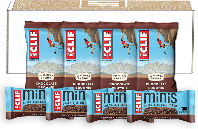 CLIF BAR - Chocolate Brownie Flavor - Full Size and Mini Energy Bars - Made with Organic Oats - Non-Gmo - Plant Based - Amazon Exclusive - 2.4 Oz. and 0.99 Oz. (20 Count)