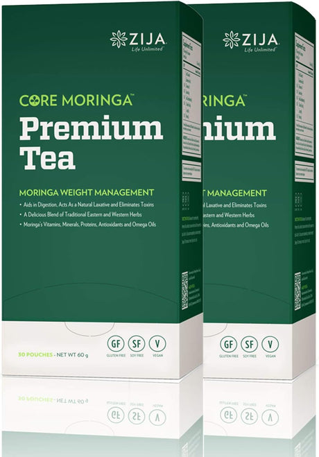 Zija Preimum Detox Tea, Weight Loss Tea, Core Moringa - 30 Pouches per Box (2 Pack) 60 Total Pouches