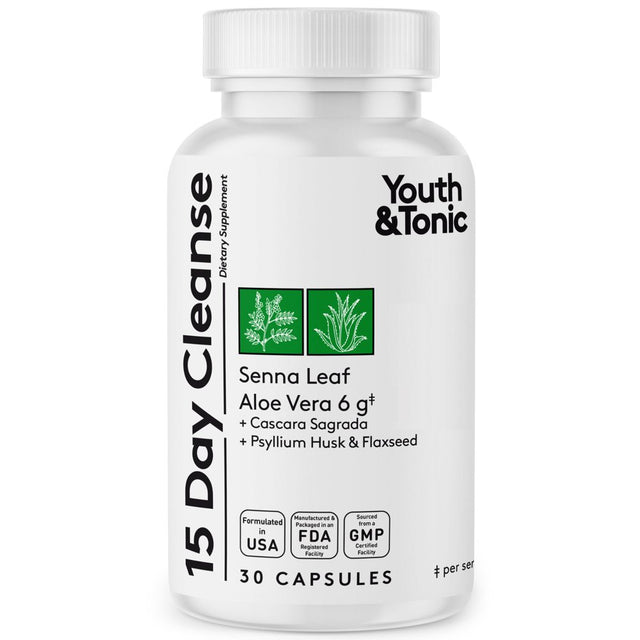 Youth & Tonic 15 Day Cleanse and Detox for Bloating and Weight Loss with Senna and Cascara Sagrada