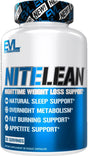 EVL Night Time Fat Burner Appetite Suppressant for Weight Loss Diet Pills - Natural Rest Aid, Metabolism Booster for Weight Loss for Women & Men - Nitelean Weight Loss Supplements (30 Servings)