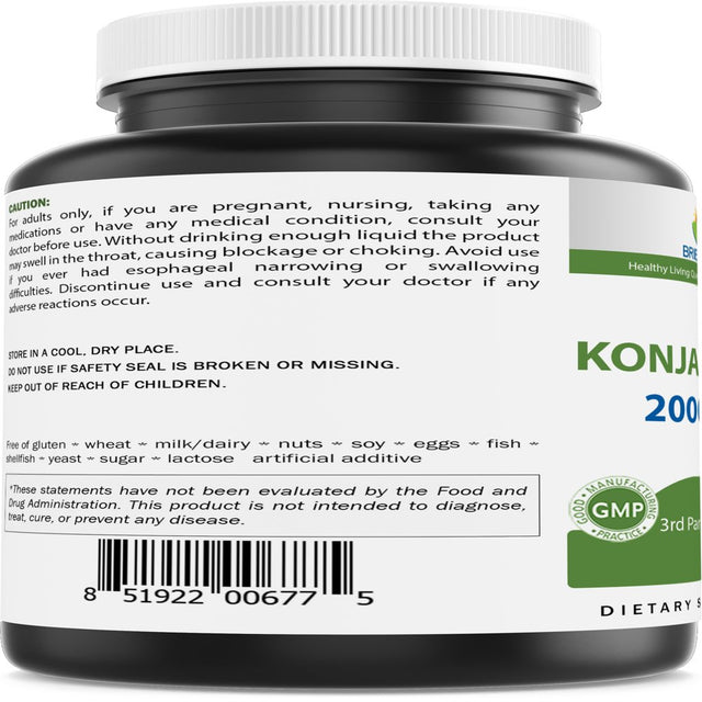 Brieofood Konjac Root Glucomannan 2000 Mg per Serving - 180 Vegetarian Capsules