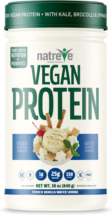 Natreve Vegan Protein Powder - Gluten Free Non-Gmo Whole Food Protein with Vegetables - 30Oz (French Vanilla Wafer Sundae)